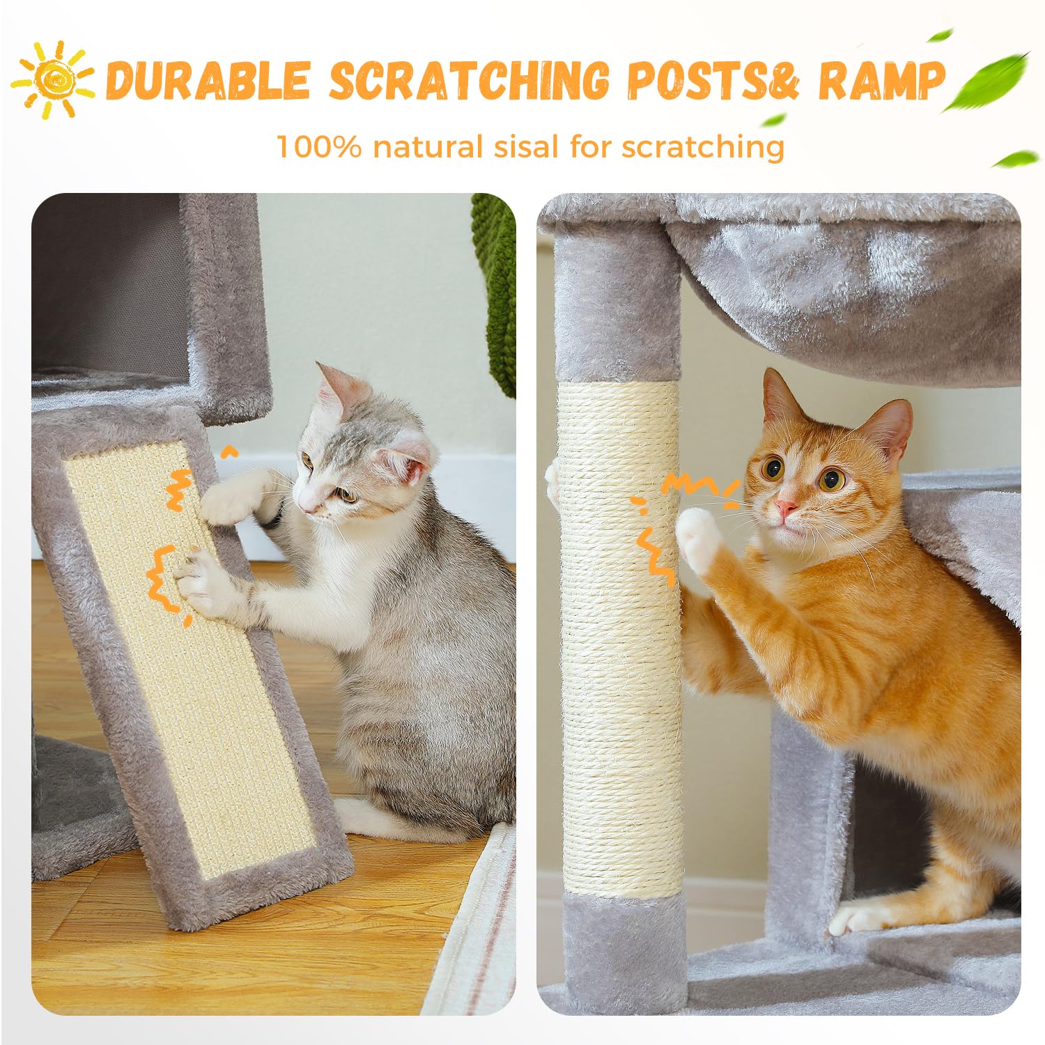 Pawz Road Large Cat Tree, 41 Inches Multi-Level Cat Tower With 2 Spacious Condos For Indoor Cats, Large Cat House With Comfy Ham